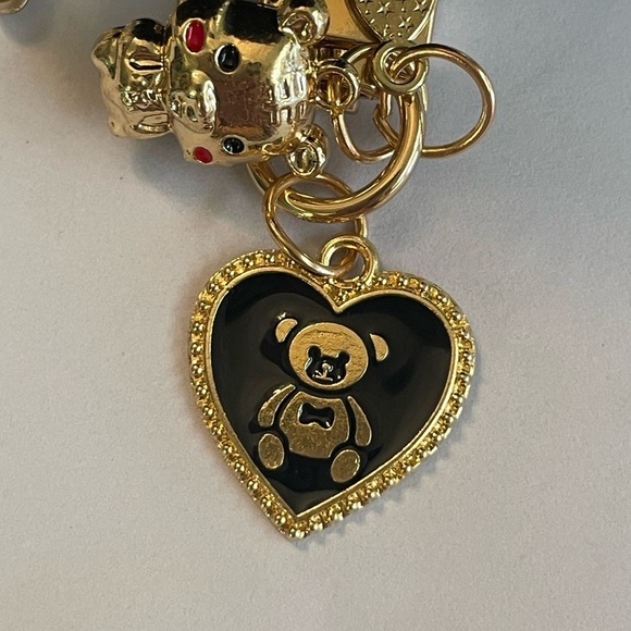 Gold and Black Pom Pom Keychain With 3 Charms – New - Picture 7 of 14